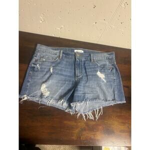 LOFT Ann Taylor Distressed Denim Shorts Size 10 | Frayed Hem Jean Shorts
